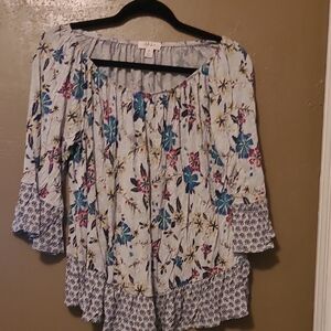 Elle Pink and Blue Smocked Ruffled Blouse